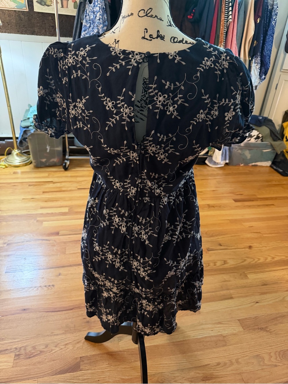 miami Navy Dress with White Floral Embroidery